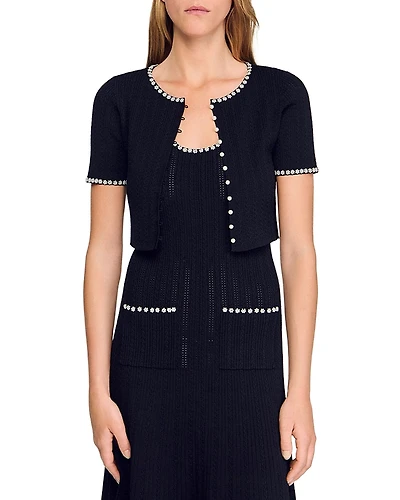 Sandro Cropped Beaded Cardigan
