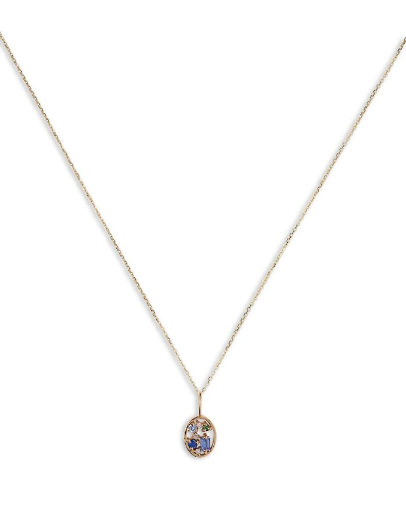 14K Yellow Gold Multi Gemstone & Diamond Accent Seven Pendant Necklace, 16"