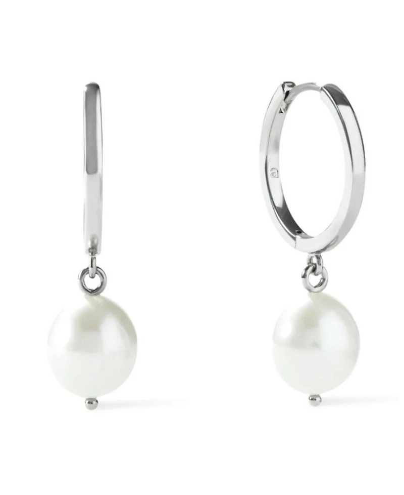 Brass Medium Frida Silver Pearl Hoops Earrings