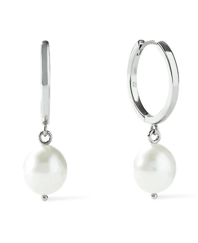 Brass Medium Frida Silver Pearl Hoops Earrings