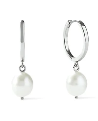 Brass Medium Frida Silver Pearl Hoops Earrings