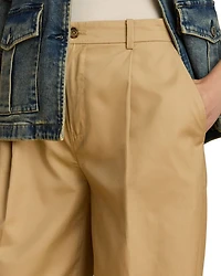 Pleated Cotton Twill Wide Leg Pants