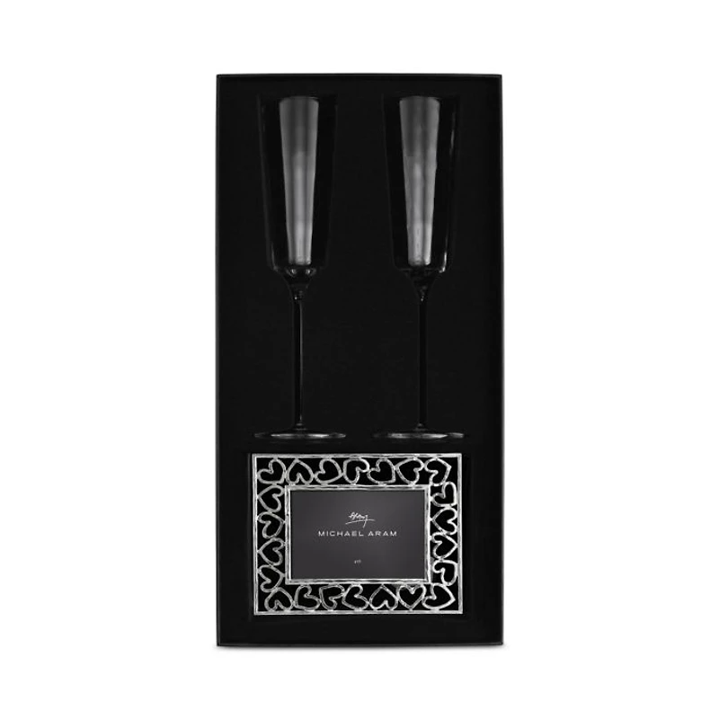 Reflective Champagne Flute & Heart Frame Set