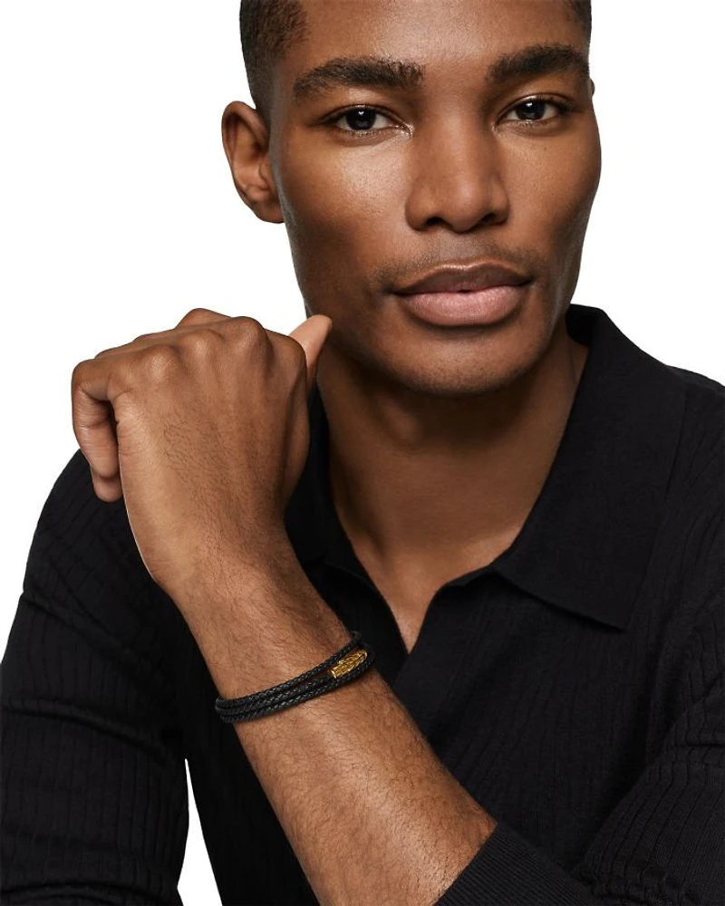 Chevron Triple Wrap Bracelet Black Leather with 18K Yellow Gold, 3mm