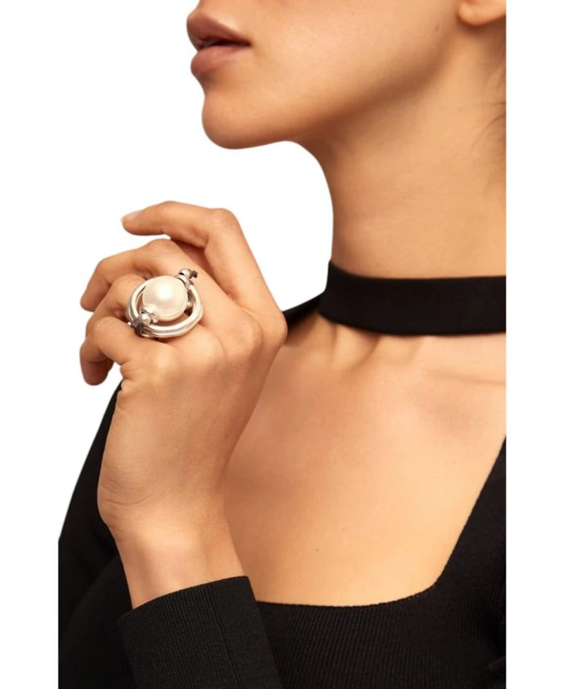 Sterling Silver-Plated Ring with Pearl