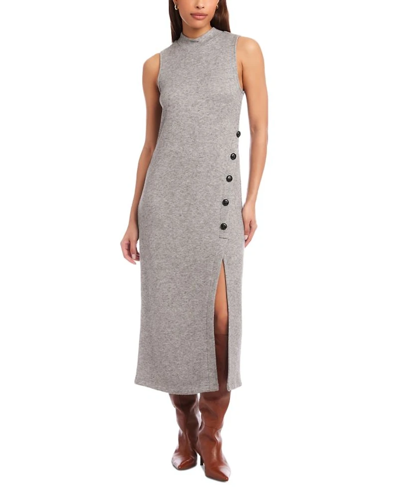 Lauren Button Detail Midi Dress