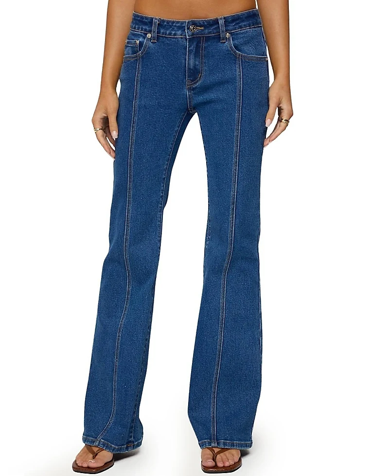 Edikted Starrie Panel Stitch Low Rise Medium Rinse Wash Jeans