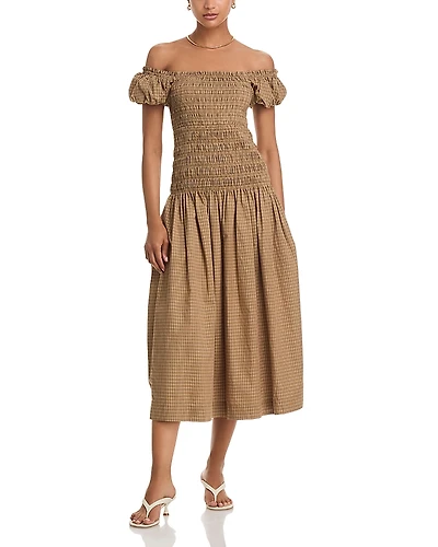 Wayf Cassidy Smocked Midi Dress