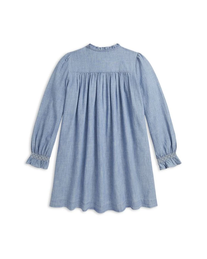 Girls' Smocked Indigo Chambray Dress - Big Kid
