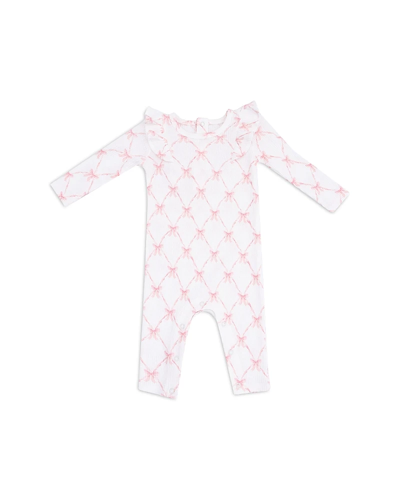 Angel Dear Girls' Ribbon Bow Trellis Ruffle Coverall - Baby