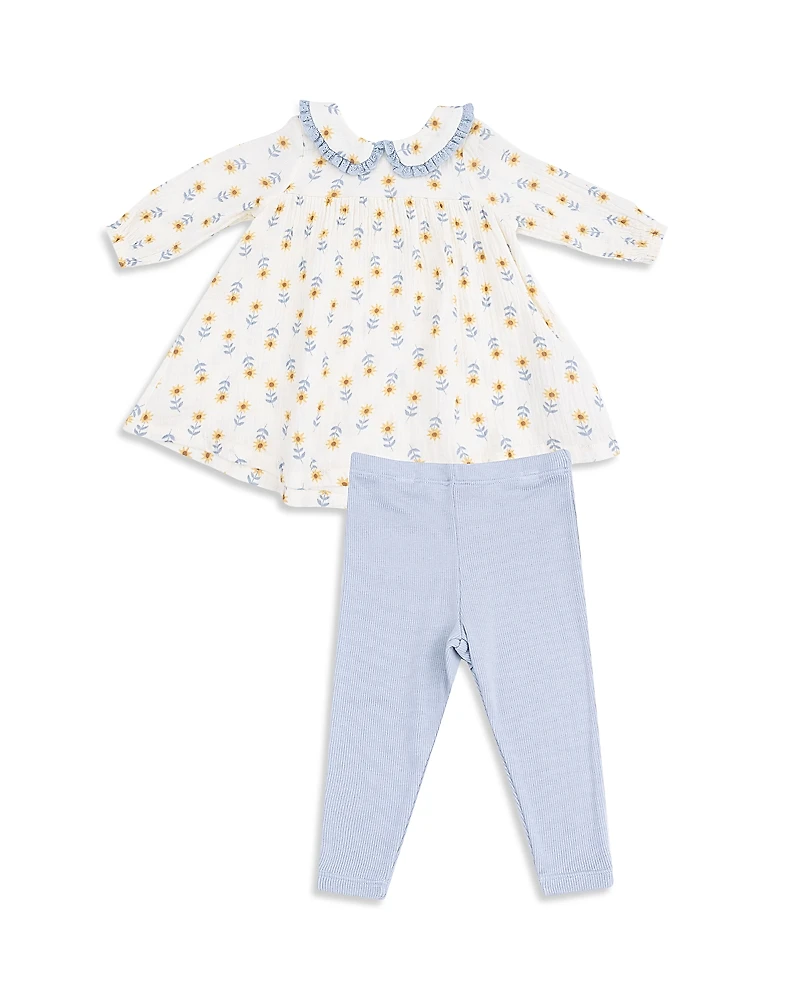 Angel Dear Girls' Western Sunflower Peter Pan Collar Dress & Ribbed Legging Set - Baby