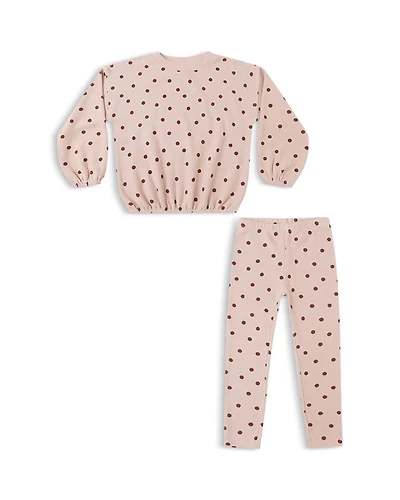 Girls' Spongey Knit Dot Print Sweatshirt & Leggings Set - Little Kid