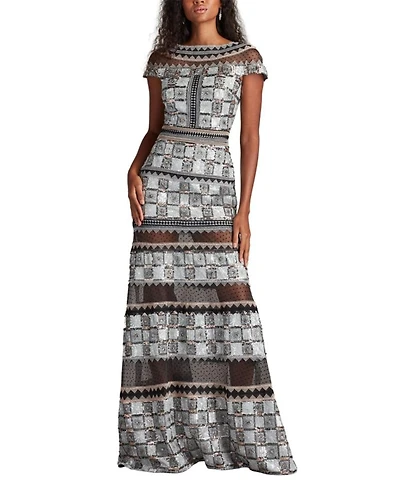 Jovie Sequin Embroidered Illusion Gown