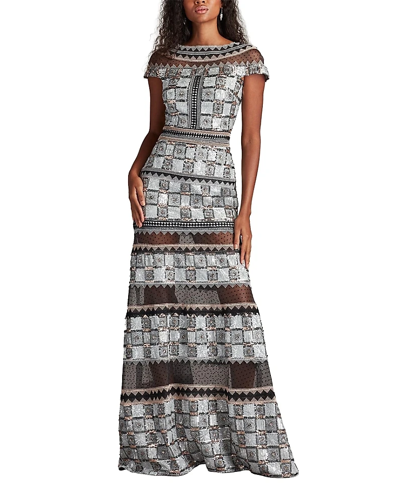 Tadashi Shoji Jovie Sequin Embroidered Illusion Gown