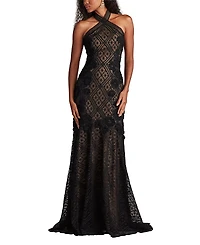 Tadashi Shoji Lakota Embroidered Halter Gown