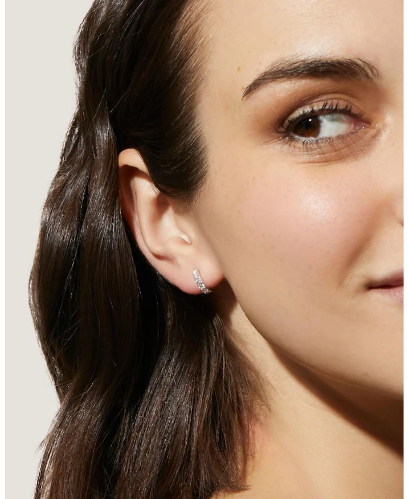 Suzanne Sterling Silver and Cubic Zirconia Huggie Hoop Earrings