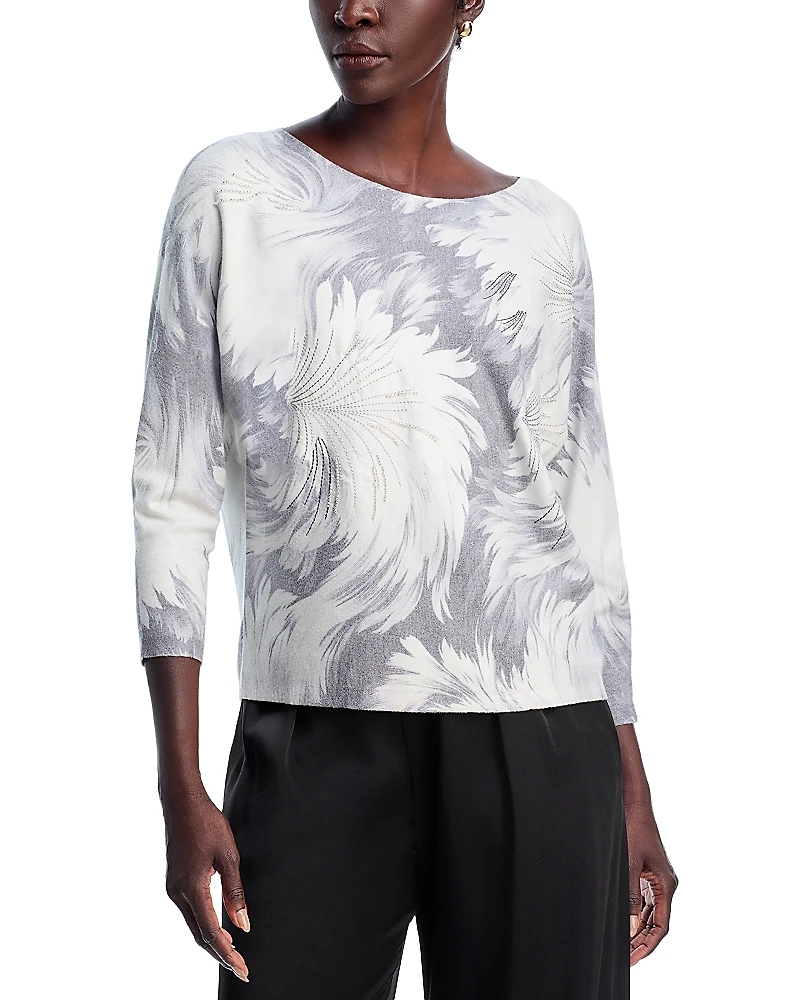 Sioni Embellished Printed Dolman Sleeve Sweater