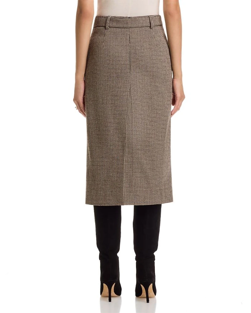 Houndstooth Belted Midi Skirt
