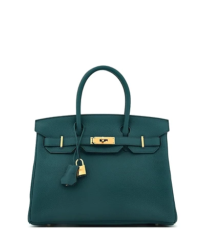 Pre-Owned HERMES Birkin 30 Handbag Green Clemence with Gold Hardware