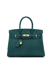 Pre-Owned HERMES Birkin 30 Handbag Green Clemence with Gold Hardware