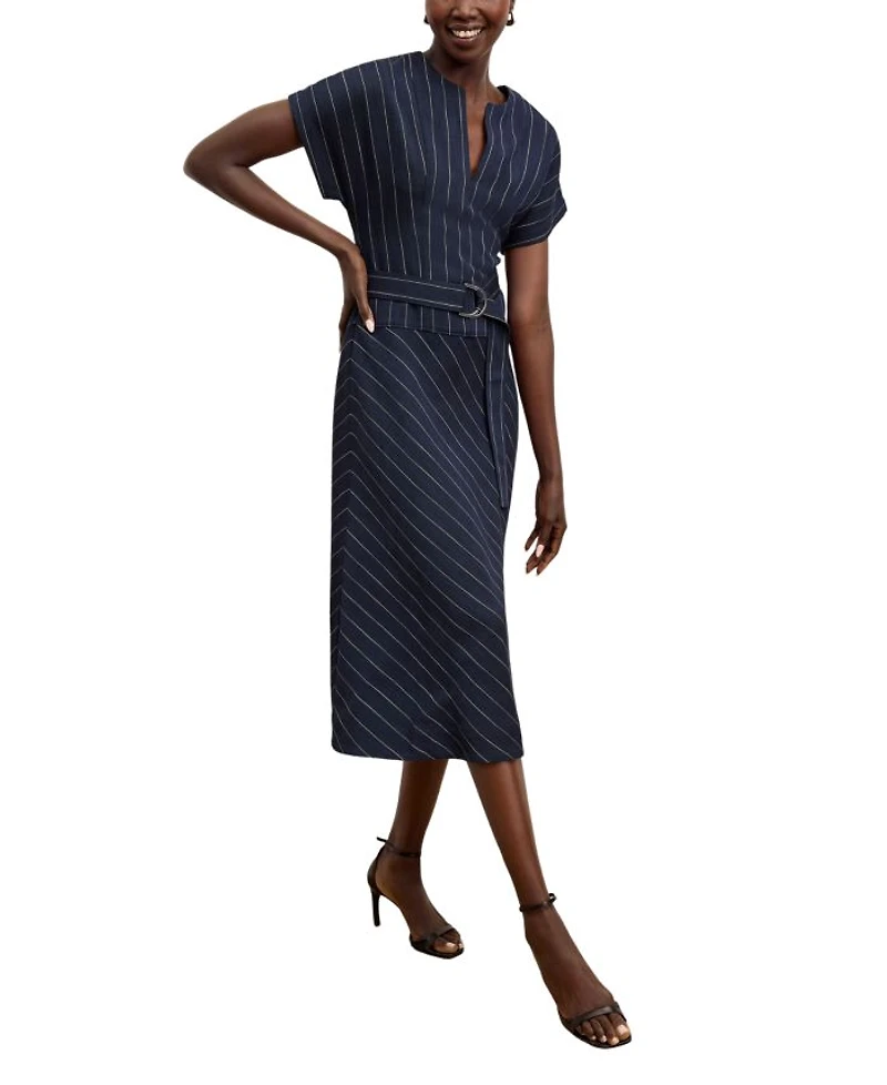 Cereah Women's Summer Pinstripe Belt Dress
