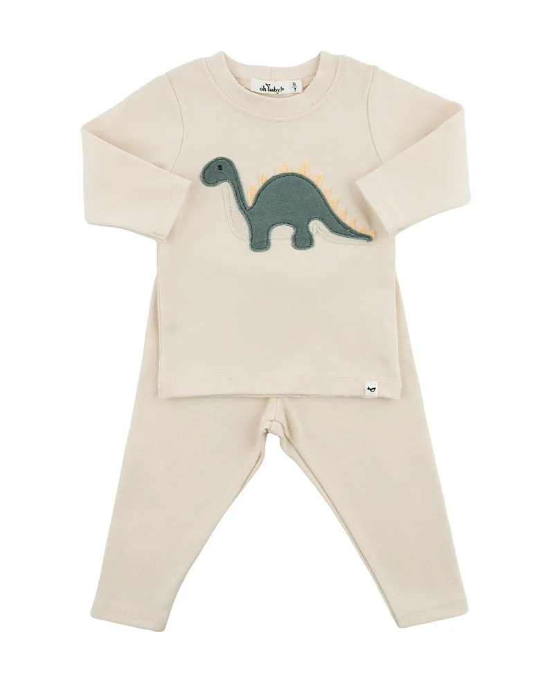 oh baby! Boys' Dino Forest Applique 2-Piece Top and Pant Set - Baby