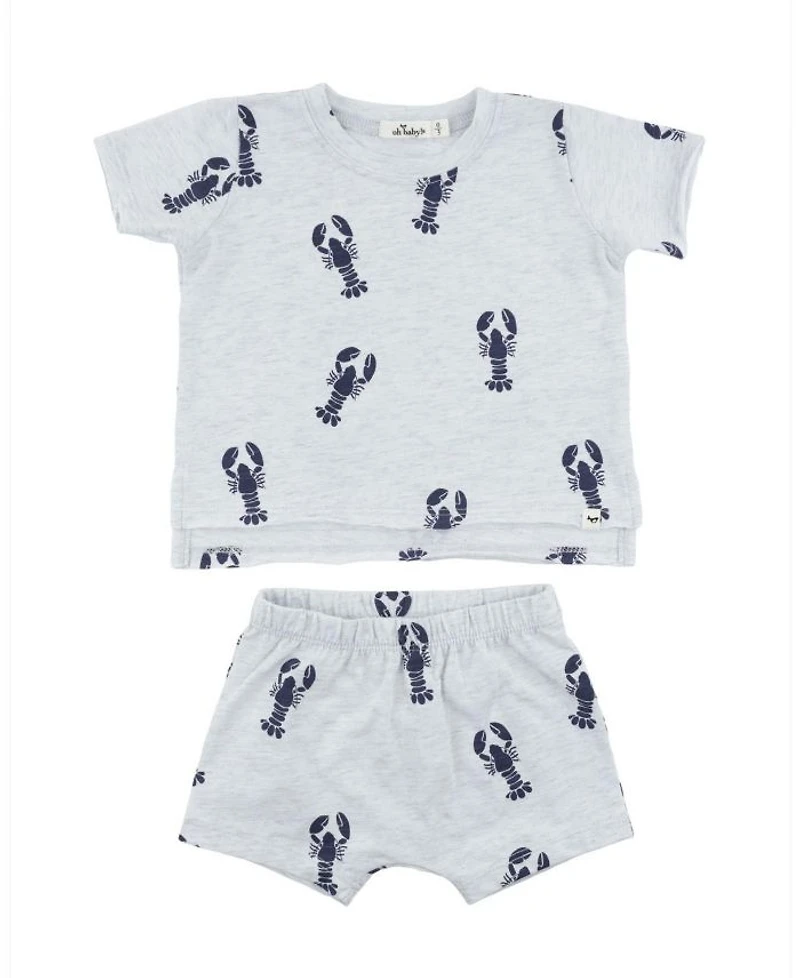 Unisex Lobsters Print Raw Edge Slub Short Set - Baby, Little Kid