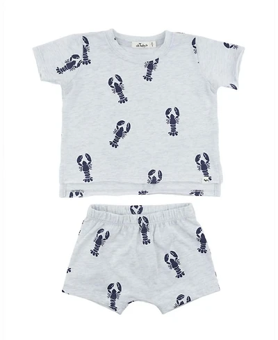 Unisex Lobsters Print Raw Edge Slub Short Set - Baby, Little Kid