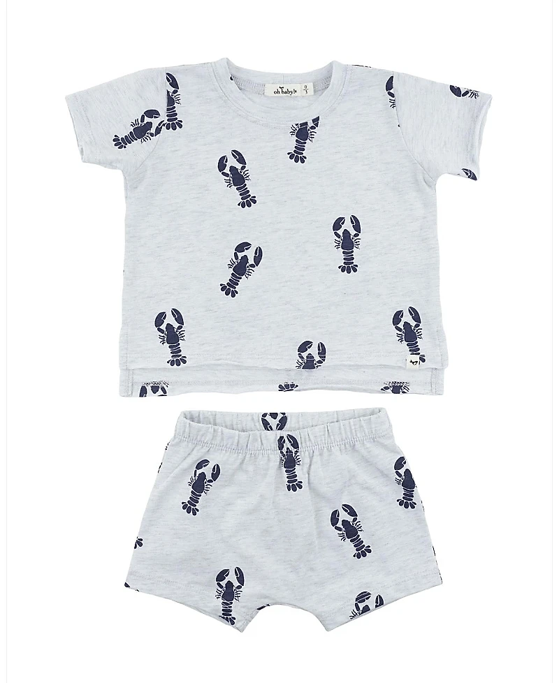 oh baby! Unisex Lobsters Print Raw Edge Slub Short Set - Baby