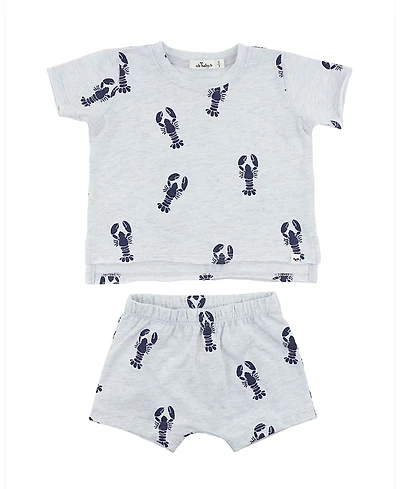 oh baby! Unisex Lobsters Print Raw Edge Slub Short Set - Baby
