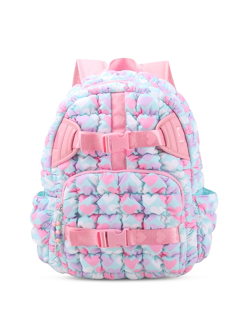 Omg Accessories Heart Print Scrunch Large Backpack With Heart Webbing