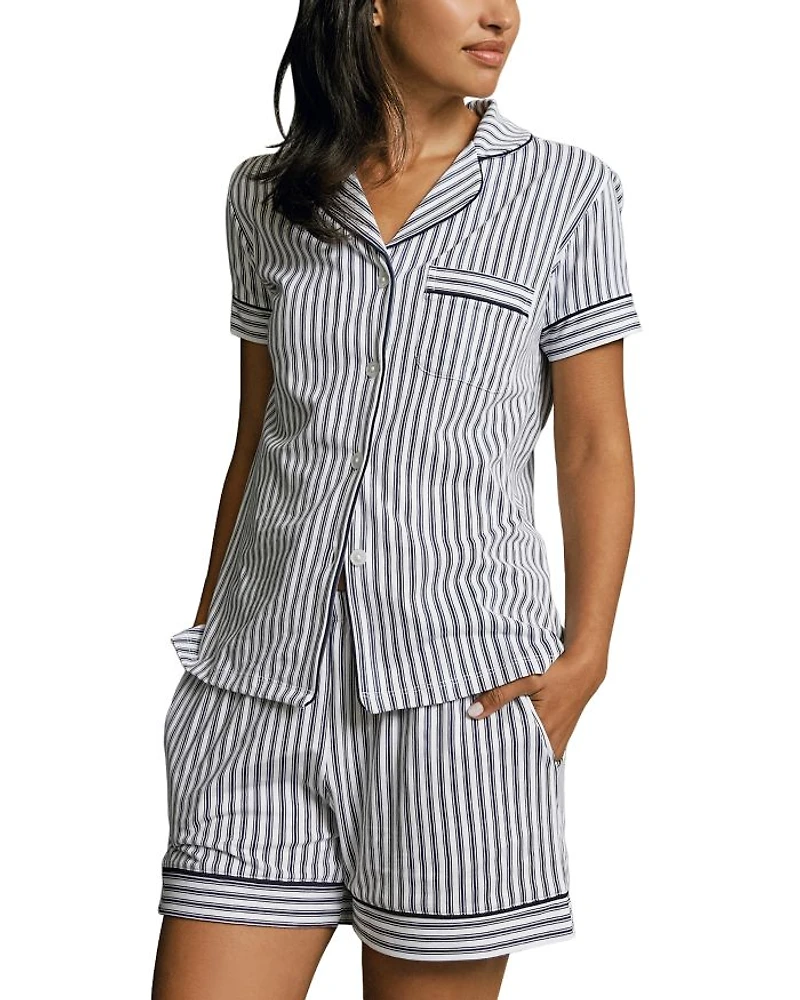 French Ticking Pima Pajama Shorts Set
