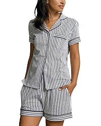 French Ticking Pima Pajama Shorts Set