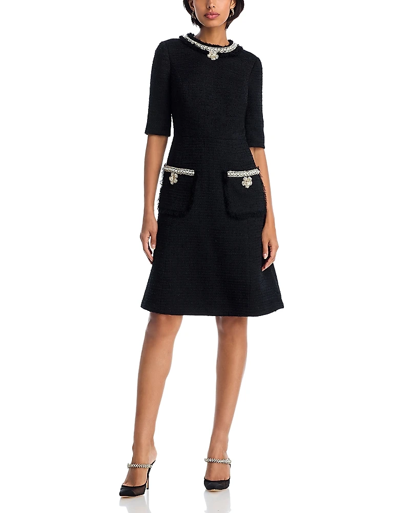Teri Jon by Rickie Freeman Embellished Tweed Dress
