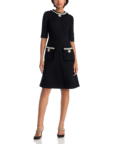 Teri Jon by Rickie Freeman Embellished Tweed Dress