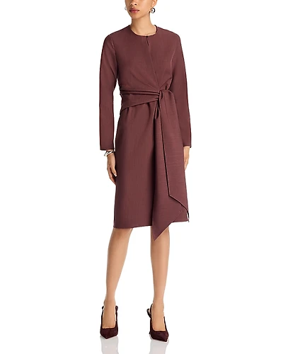 Misook Long Sleeve Draped Tie Shift Dress