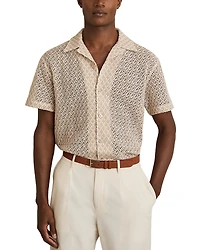 Reiss Sterling Geo Crochet Button Down Camp Shirt