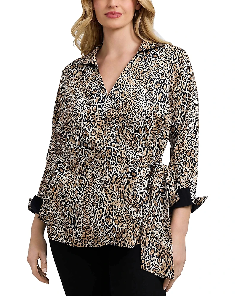 Foxcroft Plus Salina Animal Print Blouse