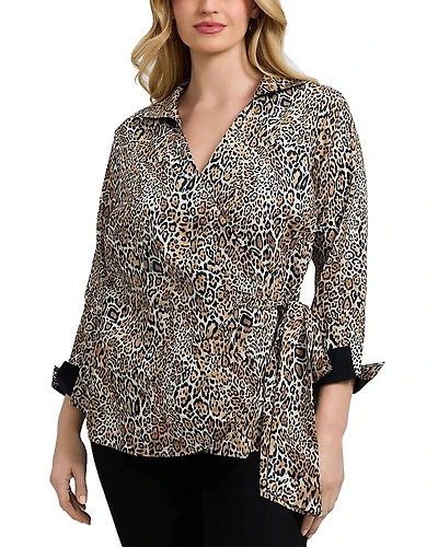Foxcroft Plus Salina Animal Print Blouse