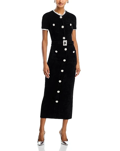 Self-Portrait Black Chenille Knit Midi Dress