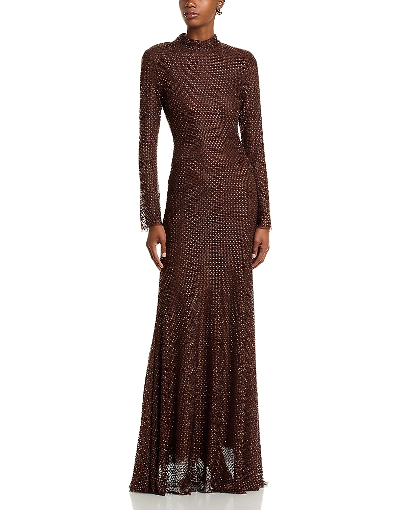 Self-Portrait Rhinestone Mesh Maxi Dress