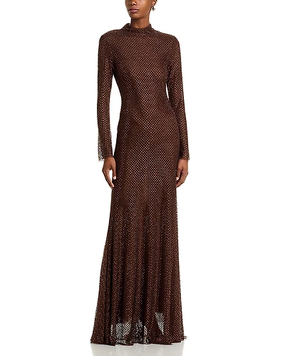 Self-Portrait Rhinestone Mesh Maxi Dress