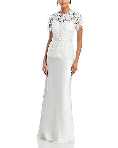 Self-Portrait White Lace Satin Maxi Dress