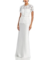 Self-Portrait White Lace Satin Maxi Dress