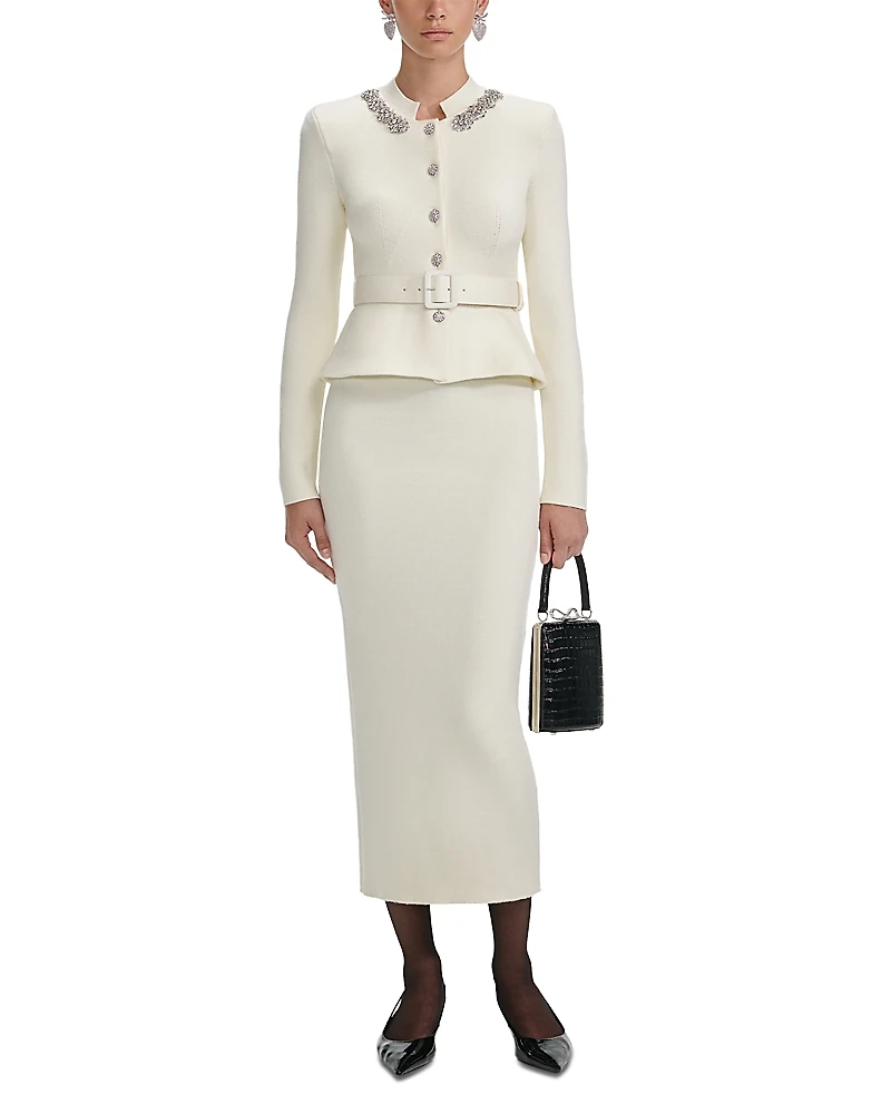 Self-Portrait Wool Peplum Knit Midi Dress