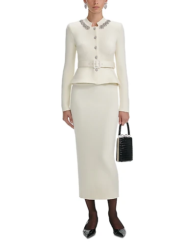 Self-Portrait Wool Peplum Knit Midi Dress