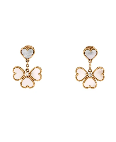 Pre-Owned Van Cleef & Arpels Sweet Alhambra Effeuillage Heart Earrings 18K Gold with Mother of Pearl and Diamonds
