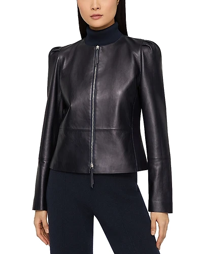 Lafayette 148 New York Puff Sleeve Slim Leather Jacket