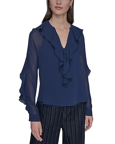Karl Lagerfeld Paris Loose Ruffle Blouse