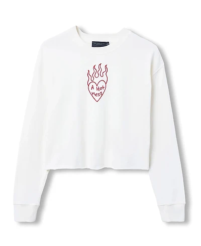 Junk Food Clothing Women's A Hot Mess Crop Crew Tee